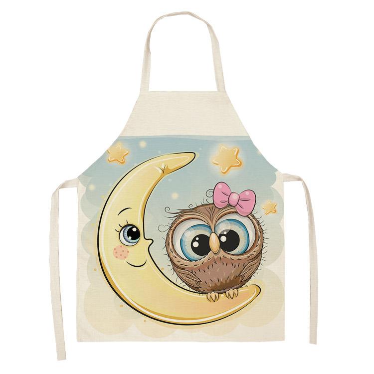 Cute Cartoon Animal Print Apron, Kawaii Cat & Owl Design, Kitchen Cooking Bib Multiple Sizes Available, Perfect for Baking Home