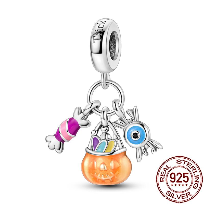 Gothic Charms Copper Pumpkin Calavera Colorida Beads Fit Snake Chain Bracelet Necklace Halloween Women Diy Jewelry