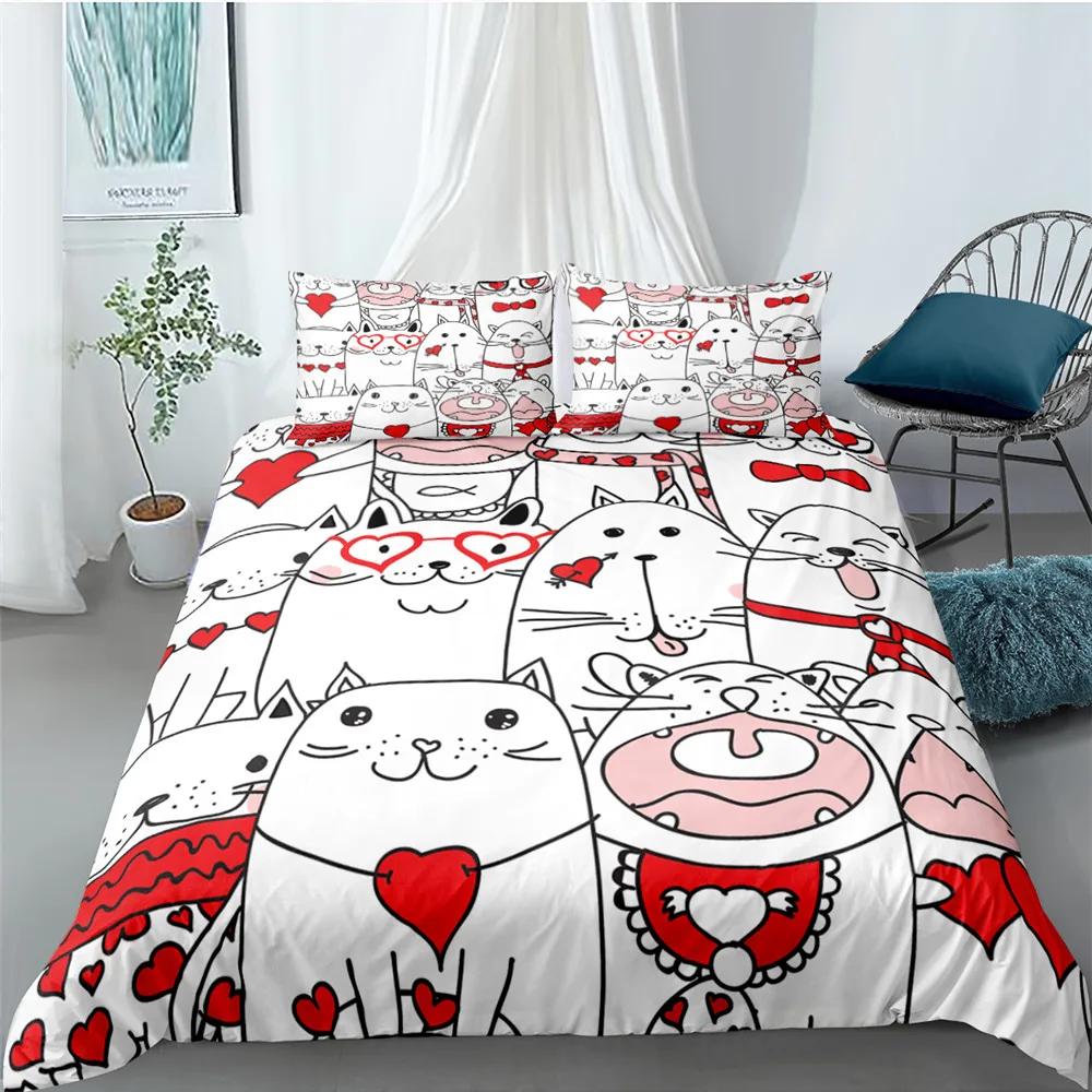 Carton Cat Soft Duvet Cover Set for Children Kids Girl Microfiber Kiten 2/3pcs Carton Animal Beding Set Single Twin Quen King Comfortable Quilt Cover