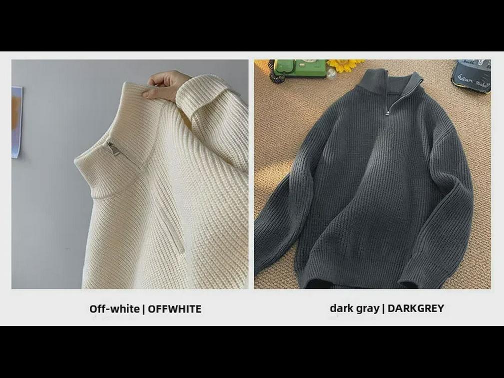 Trendy Men's Half Turtleneck Knitted Sweater: Loose, Solid Color, Casual, Autumn/Winter Style