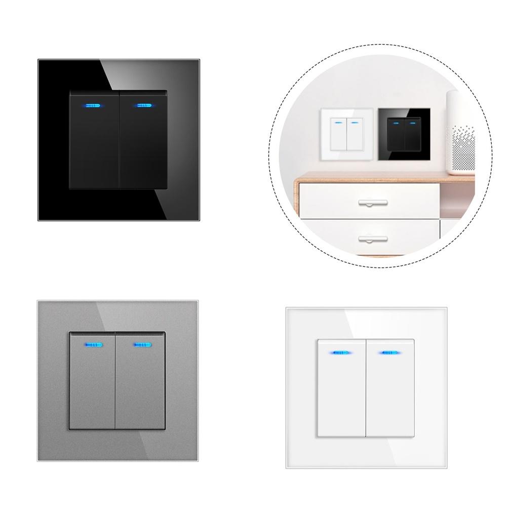Interruptor de parede aberto Interruptor de controle duplo 82-Tipo Painel de vidro temperado Interruptor de controle duplo bidirecional de parede oculto Fonte de alimentação elétrica