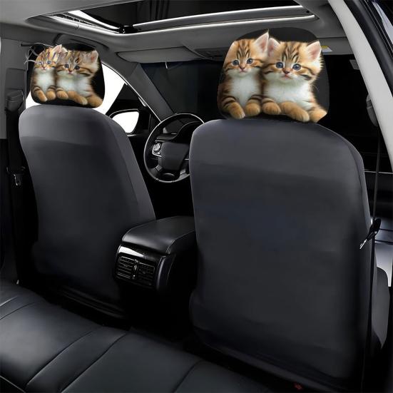 Personalized Car Interior Decor 2Pcs Cute Cat Headrest Covers, Breathable Auto Seat Covers Protectors, Stretchy Universal Accessories for SUV