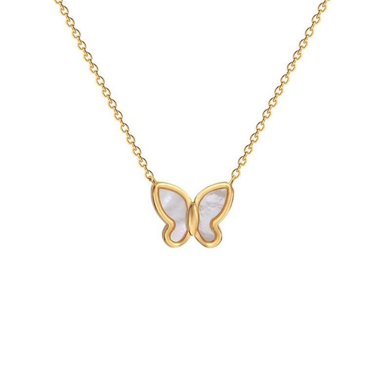 Korean Mother-of-Pearl Titanium Butterfly Necklace: Elegant & Versatile Women's Jewelry