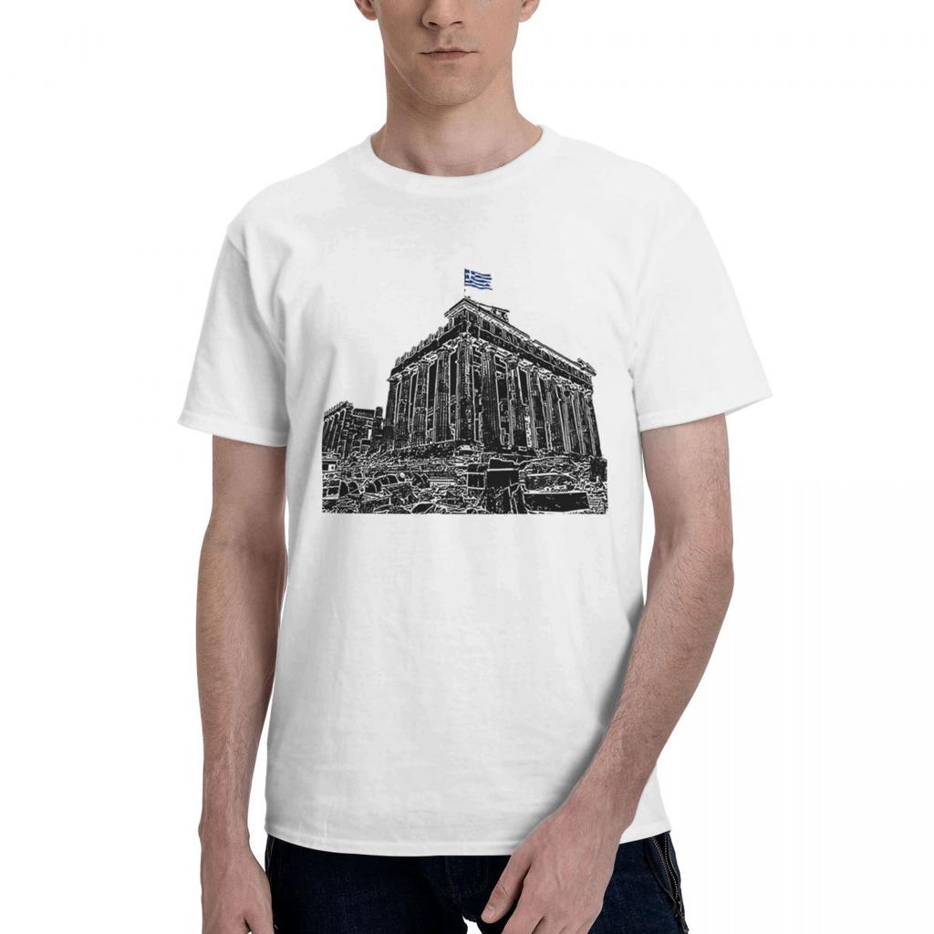 Athens Parthenon Acropolis Greece Flag 100 Cotton Casual Breathable Confortable Manga Funny Mens TShirts Graphic Tee
