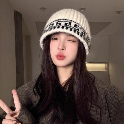 Tide Brand Ins Blogger Pullover Knitted Hat Women's Autumn and Winter Korean Version Showing Face Small Wool Hat Warm Bucket Basin Hat