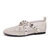 Fashion Air Mesh Breathable Ballet Flats Women Fashion Rivet Belt Buckle Design Flat Shoes for Women Light Cozy Summer Casual Sneakers