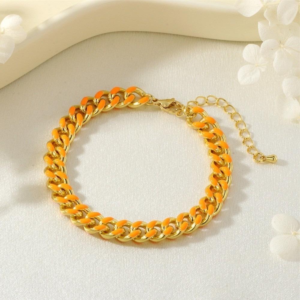 Punk Cuban Link Chain Bracelets Copper Gold Plated Rainbow Color Hand Chains Unisex оранжевый