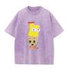 Mashup Cartoon Bart Simpson Print Vintage Washed T Shirt Black Casual Streetwear
