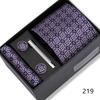 Men's Black & Wine Red Striped Plaid Tie Set with Pocket Square - Formal Wedding Gift Box