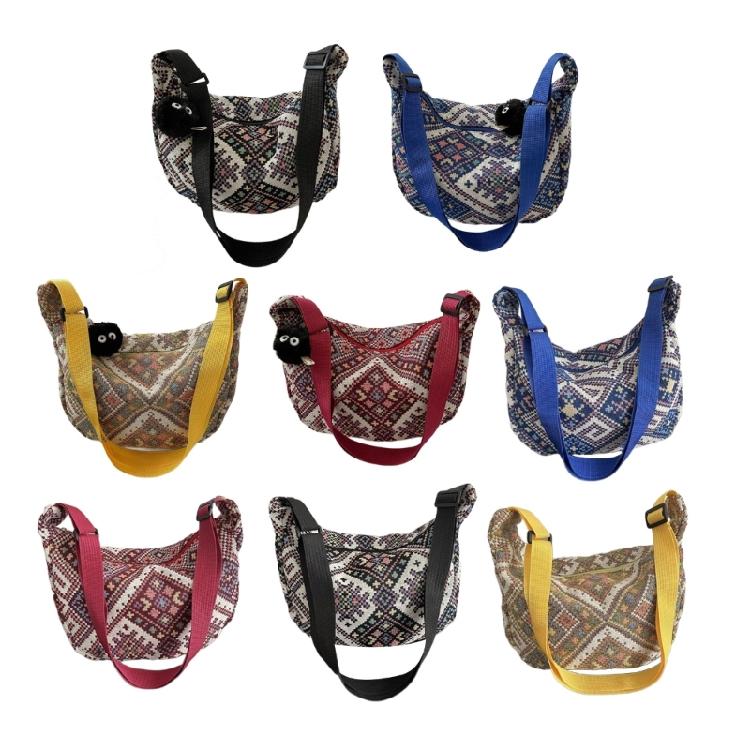 Ethnic Canvas Dumpling Bag for Daily Outings Crossbody Bags Shoulder Handbag