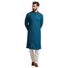 Manyavar Blue Viscose Full Sleeve Kurta Set | Traditional Kurta Set For Men (L)