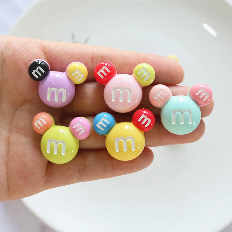 10 Pcs New Cute Bright Surface Cartoon M Beans Colour Candy Resin Scrapbook Diy Jewelry Children Party Hairpin Accessories A88