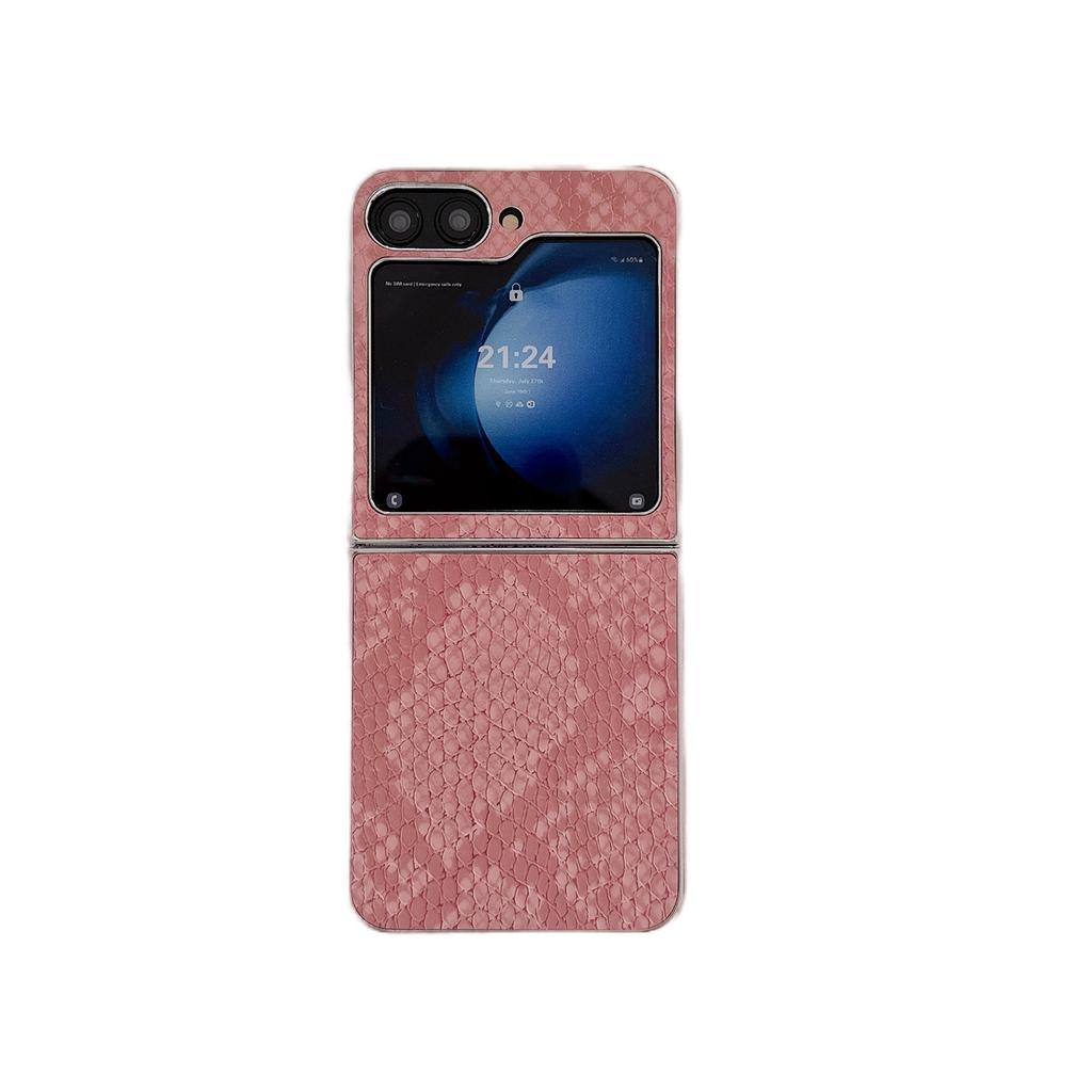 Suitable for Samsung Z Flip7 Electroplated Snake Skin Pattern Mobile Phone Case Z Flip3 4 5 Folding Simple Protective Case