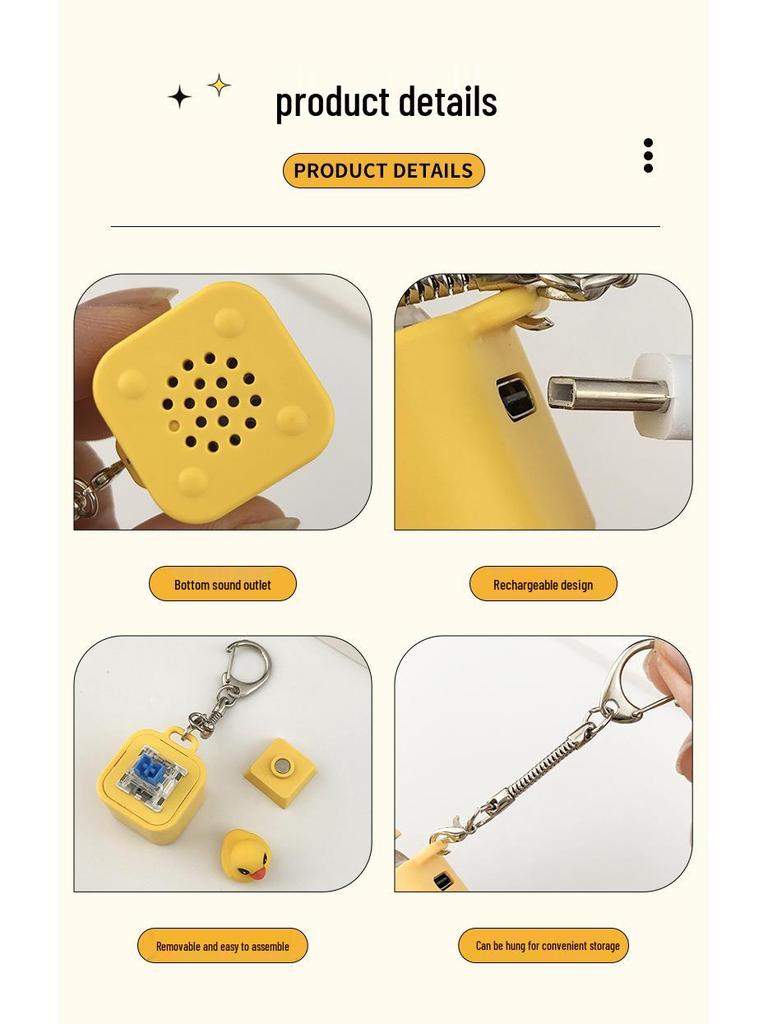 Canard Jaune Lumineux Son et Lumière Recharge Magnétique Jouet à Presser Porte-clés