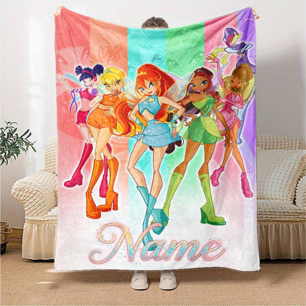 Custom Name Winx Club Theme Printed Blanket Perfect For Couch Bed Travel Outdoor Use Machine Washable Cozy Durable
