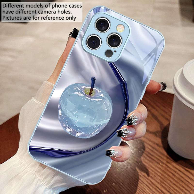 Transparente farbige Apfel Hülle For IPhone 16 Pro Max 15 Pro 14 13 12 Mini 11 XS M ax XR 7 8 Plu SE 2022 Gehärtetes Glas Handyhülle