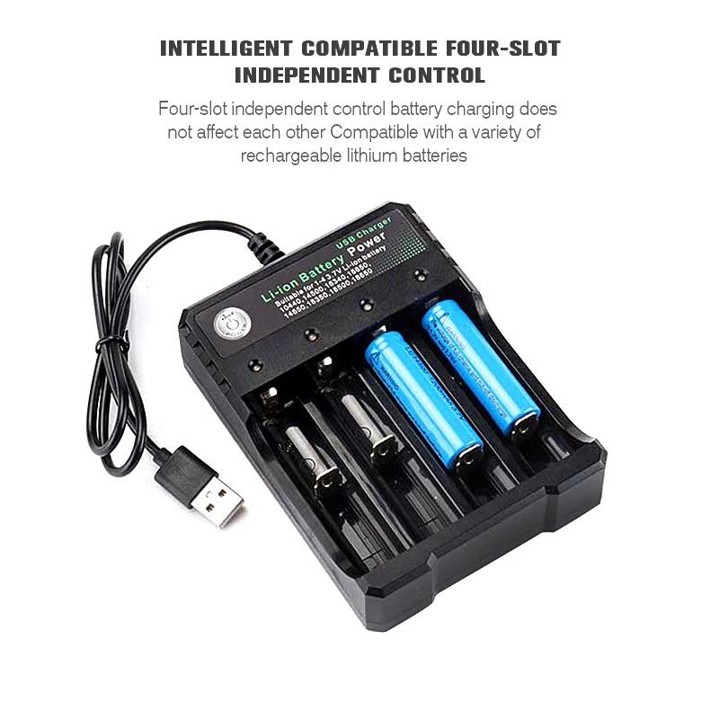 18650 Battery USB Charger 4 Slots Rechargeable Lithium Battery Charger with LED Light Charging for 18650 16650 14650 16340