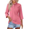 Women's Fashion Casual Lapel Short 3/4 Sleeve Color Shirt Women's Button Up Tops