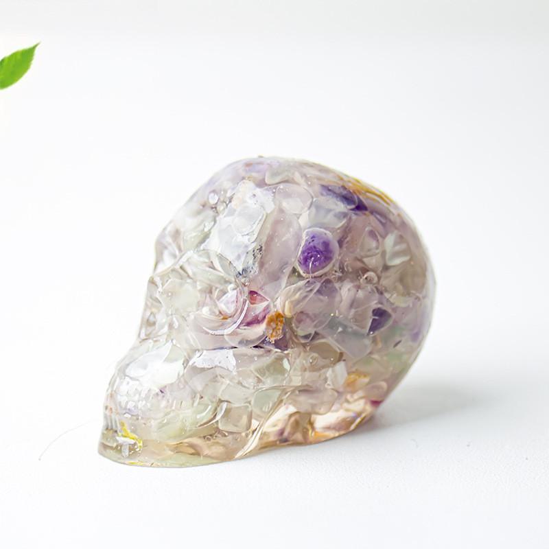 Crystal Resin Skull Decor With Natural Stones For Office And Home Tabletop Display