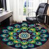1PC Peacock Feather Mandala Office Round Rug, Non Slip, Soft and Durable Office Rug for Interior Decoration, Perfect for Office