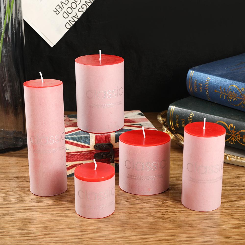 Classic European Red Large Cylinder Candle Odorless Romantic Wedding Hotel Decoration Thick Candle