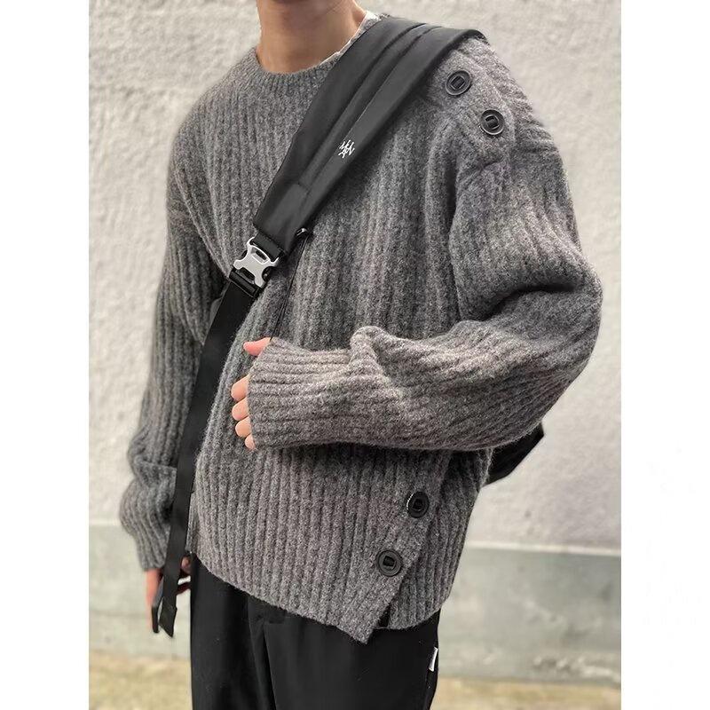 Men's Retro Loose Knit Sweater, Autumn/Winter Collection - Personalized Round Neck, Japanese Style.