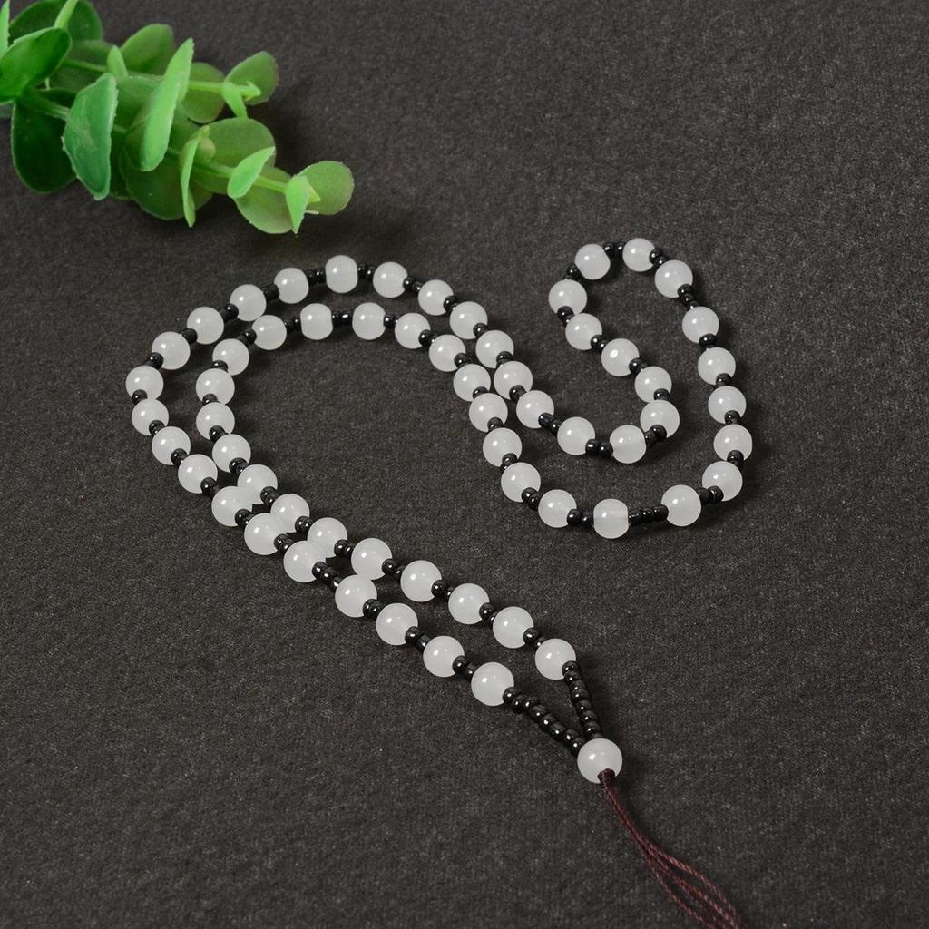 Beaded Jade Pendant Necklace with 6mm Glass Bead Cord