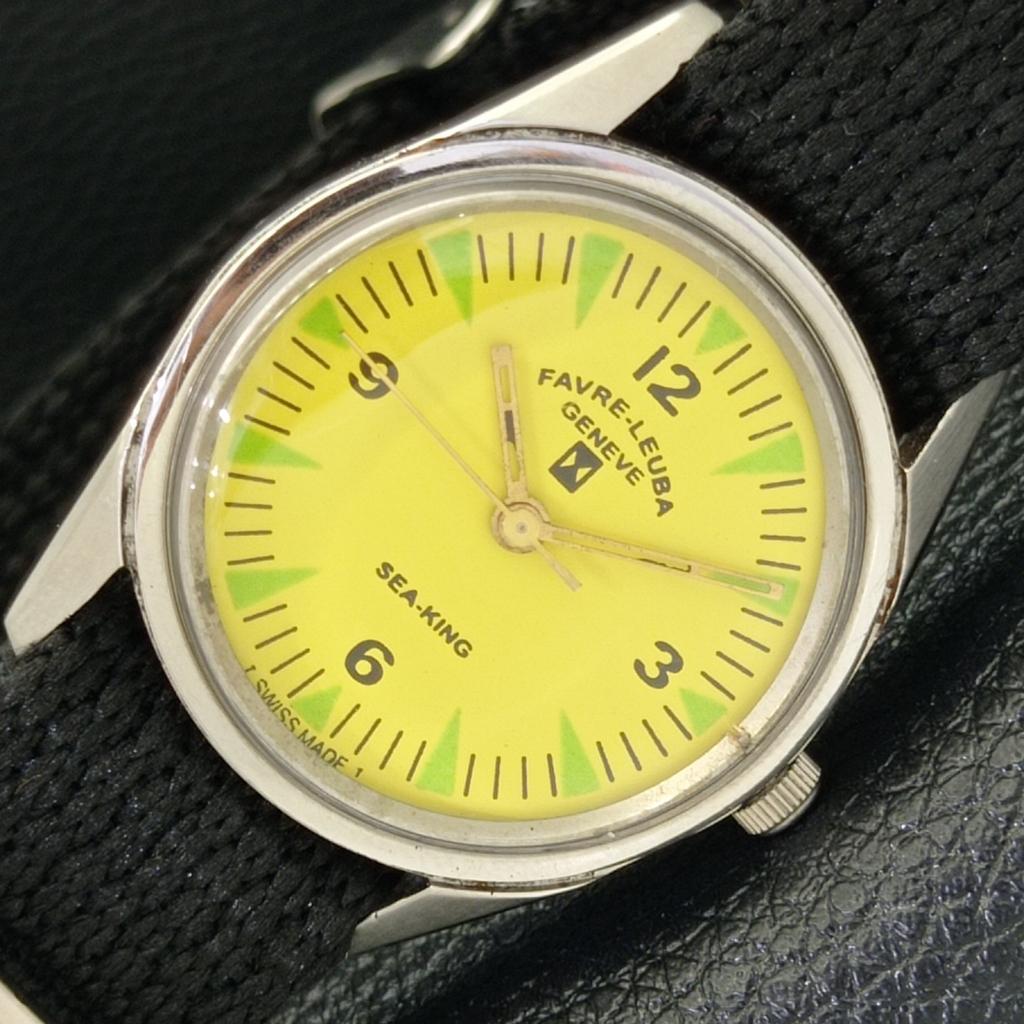

FAVRE LEUBA GENEVE HAND-WINDING VINTAGE SWISS MENS YELLOW DIAL WATCH a436252-2 R128-a436252