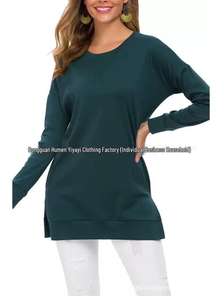 2024 Versatile Long-Sleeved European & American Solid Color Round Neck Casual T-Shirt
