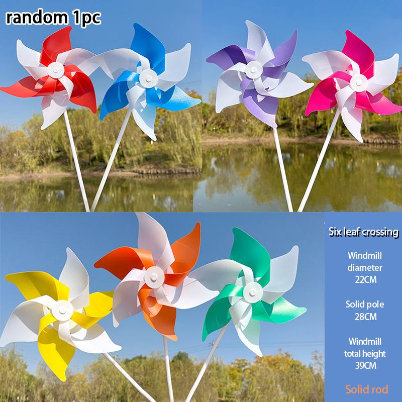 22Cm Six-Leaf Stripes Solid Color Small Plastic Hand-Held Windmills Garden Plant Flower Repellent Windmill Outdoor Decoration