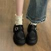 Thick-soled Black Small Leather Shoes Women's 2025 New Spring and Autumn British Style Thick Heel Heightened Round Head Japanese Jk Loafer Single Sh