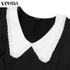 VONDA Women Vintage Lapel Long Sleeve Tight Waist Hip Dresses