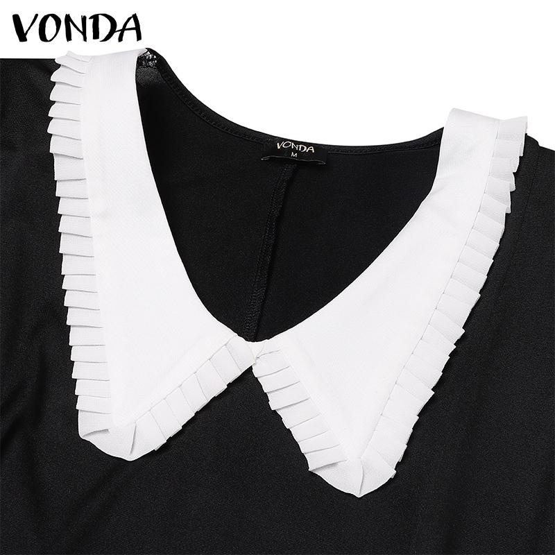 VONDA Women Vintage Lapel Long Sleeve Tight Waist Hip Dresses