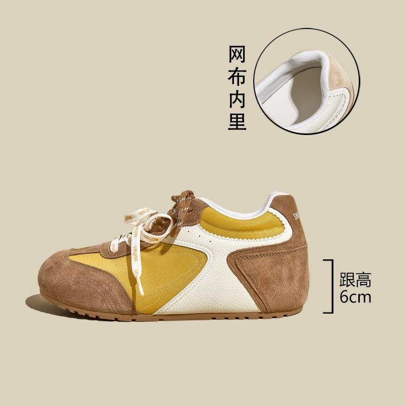 

Summer new inner height increase 6 thick-soled breathable lace-up women s board shoes versatile casual sports shoes 39 жёлтый