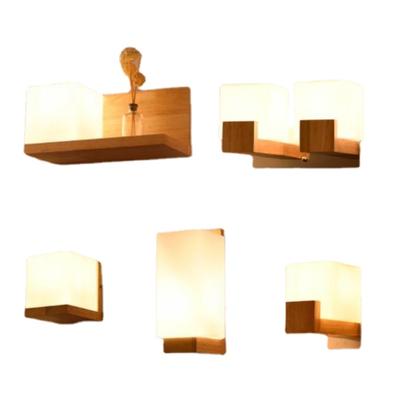 Moderne LED Holz Wandleuchten Nordische Milchglas Holzleuchten Wandleuchte Flur Gang Hotel Schlafzimmer Minimalistisch Massivholz Korridor