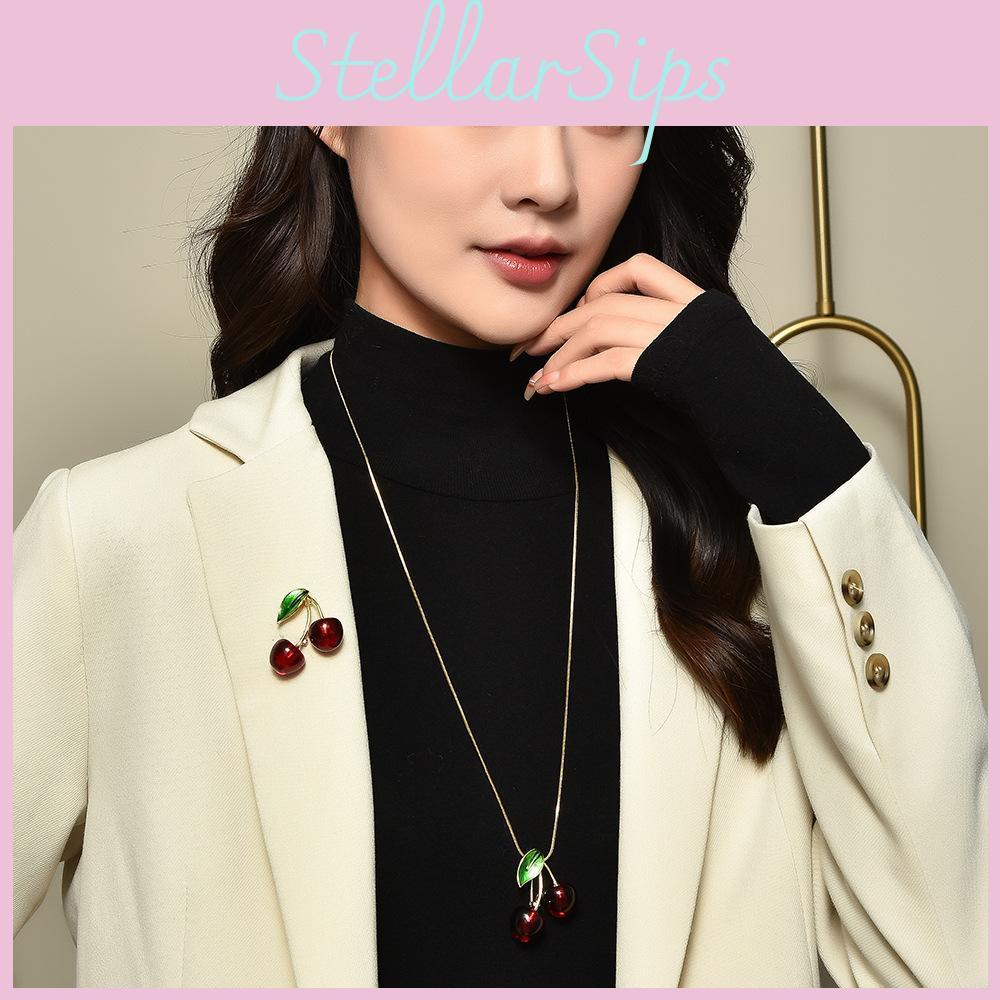 Cherry Pendant Fashion Sweater Necklace Women Decoration Unique Features Design