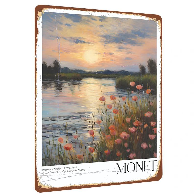 

Monet Style Sunset River Poppy Landscape Iron Painting Living Room Wall Art Decor 20x30cm（7.8x11.8inch）
