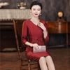 2024 Spring Red Elegant Two-Piece-Style Slimming Dress for Middle-Aged Women