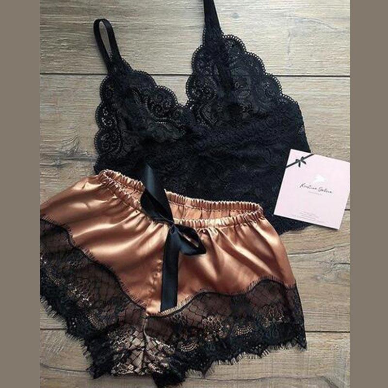 Women's Silk Halter Princess Nightgown Sexy Temptation Two-piece Underwear Nightgown Home Clothing