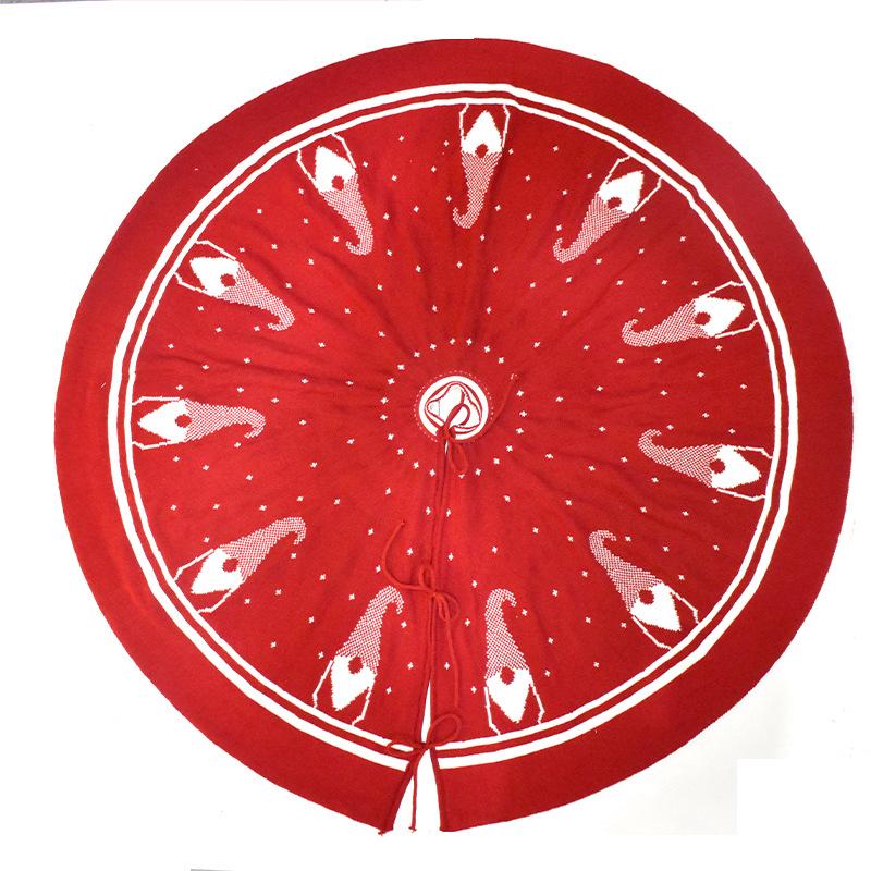 2026 Knitted Faceless Doll Pattern Christmas Tree Skirt, Red & White, Double-Sided Use