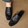 Women's Mules Outer Wear Woman Square Closed Toe Slippers Cowhide Lazier Flats Genuine Leather Simple Style Soft Mule Flat Shoes
