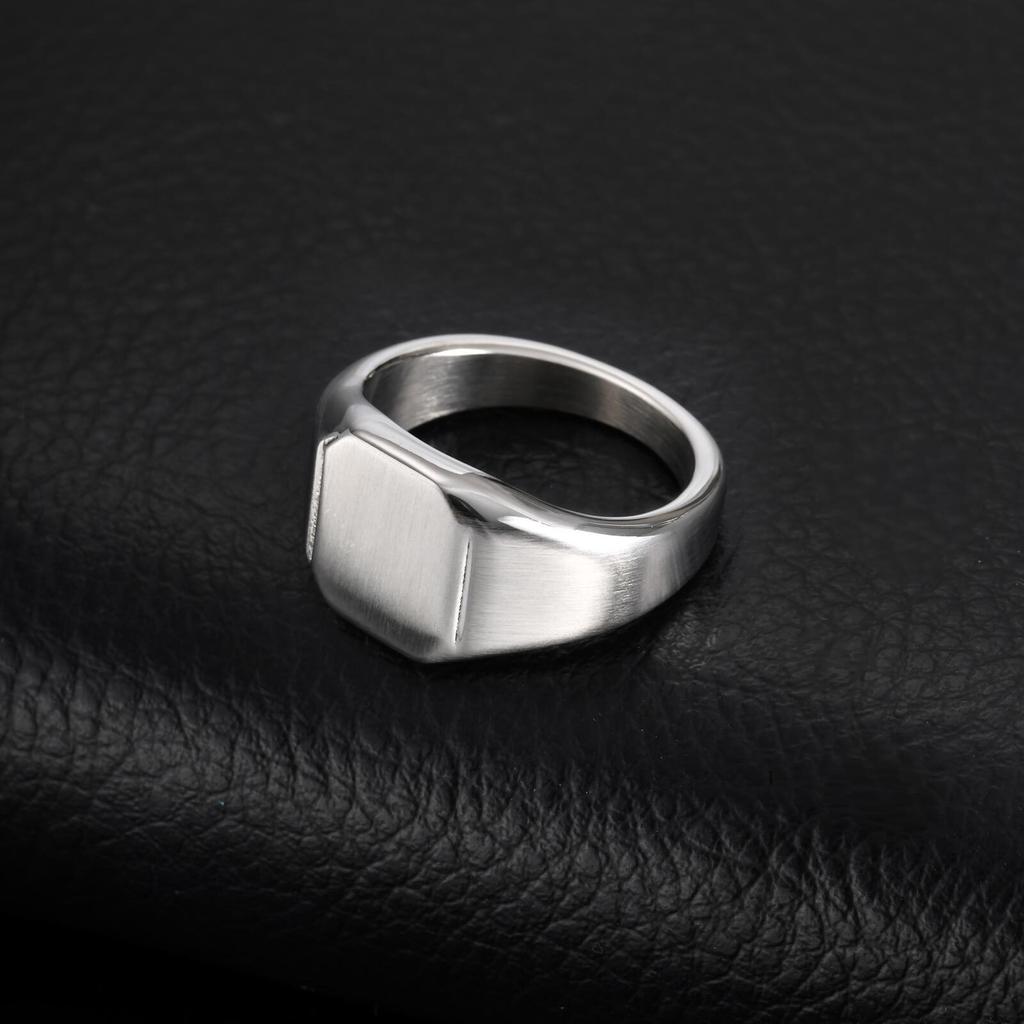 Silver Color Square Signet Ring for Men Women,Brushed Stainless Steel Ring Band Ring,Basic Chunky Ring Thumb Ring