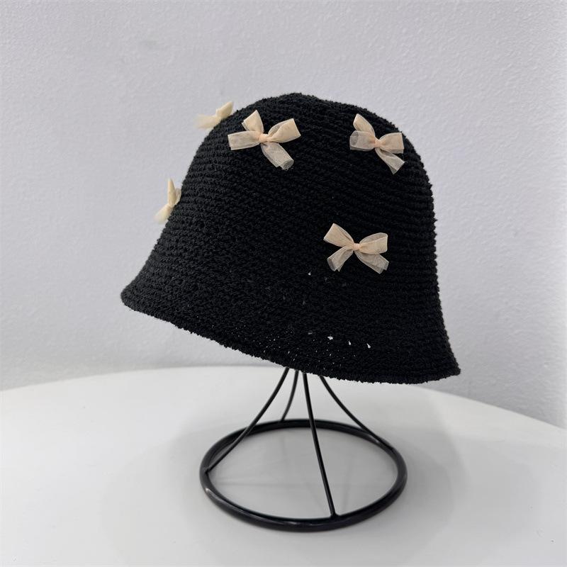 Style Hat Versatile Straw Woven Bow Hollow Womens Sunshade Hatscaps Fisherman