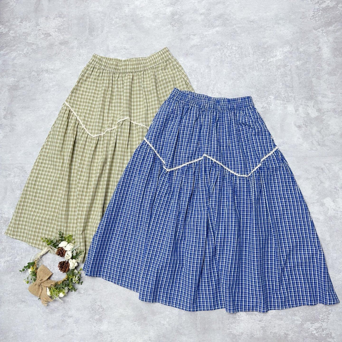 

Johnature Японская клетчатая кружевная юбка Мори Свободная универсальная летняя синяя клетчатая женская повседневная юбка One Size синий