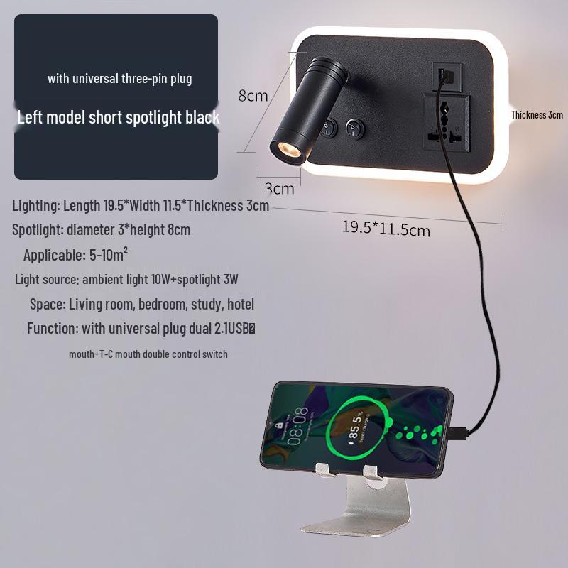 Modern Minimalist Indoor LED Wall Lamp with USB Reading Light for Bedroom or Living Room.