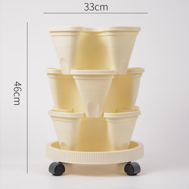 Three Dimensional Multi-layer Flowerpot with Roller Family Balcony Vegetable Fruit Growing Plastics Flower Shaped Flowerpot