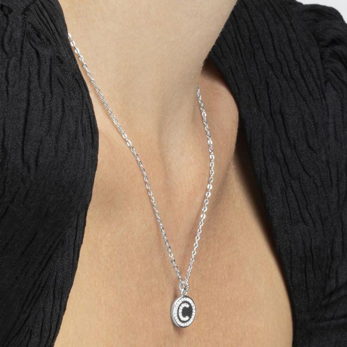 Luxenter Collier de zirconium brillant finition en rhodium - Alphabet C