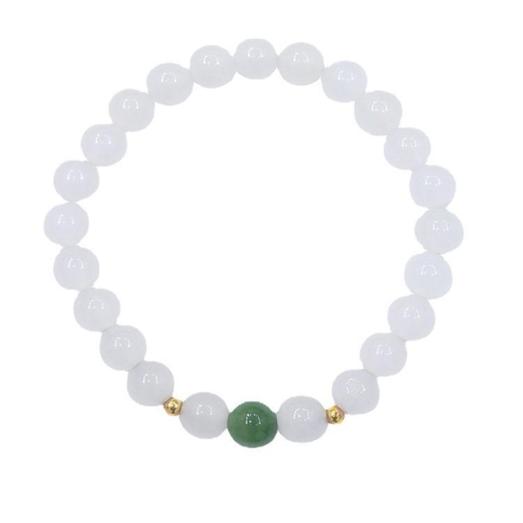 Hetian Jade Bracelet with Round Beads In White and Light Green, Simple and Elegant, a Gift for Women