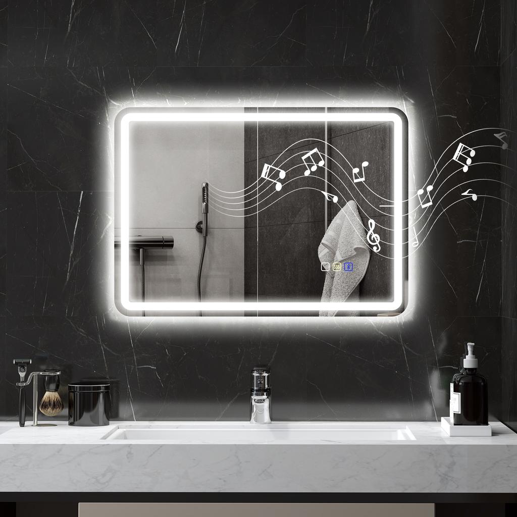 Bathroom Mirror with LED Lighting, Anti-Fog Pad, 3 Adjustable Colors, Silver