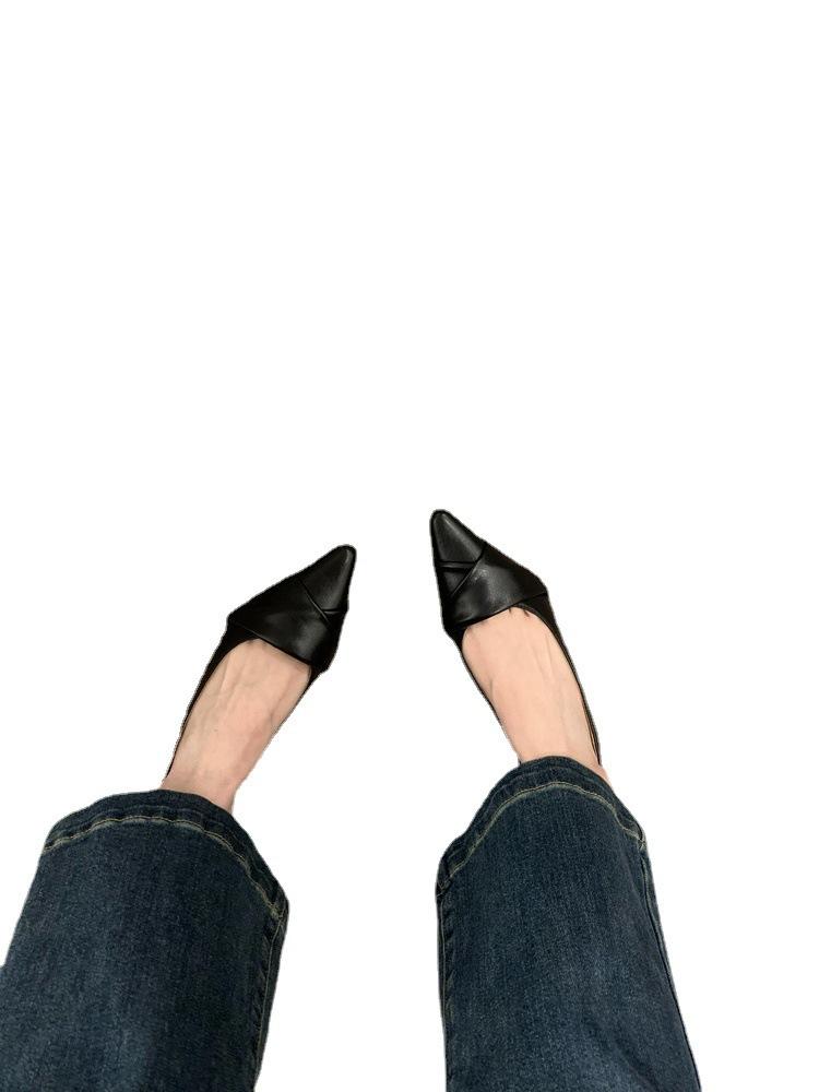 French niche retro pointed head evening wind gentle shoes with skirt temperament fairy style low heel commuting grandma single shoes woman